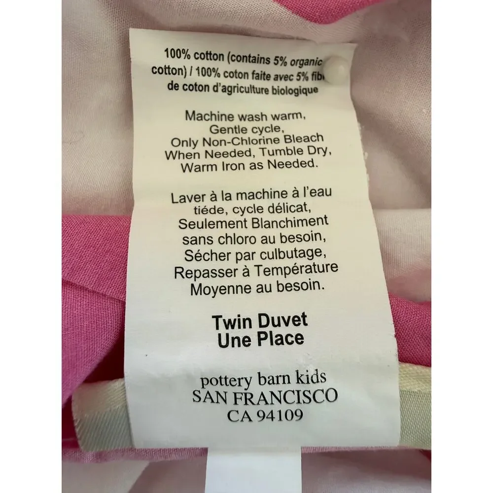 Pottery Barn Kids Twin Duvet Cover Pink White Stripe Cotton Girl Bedroom Bedding